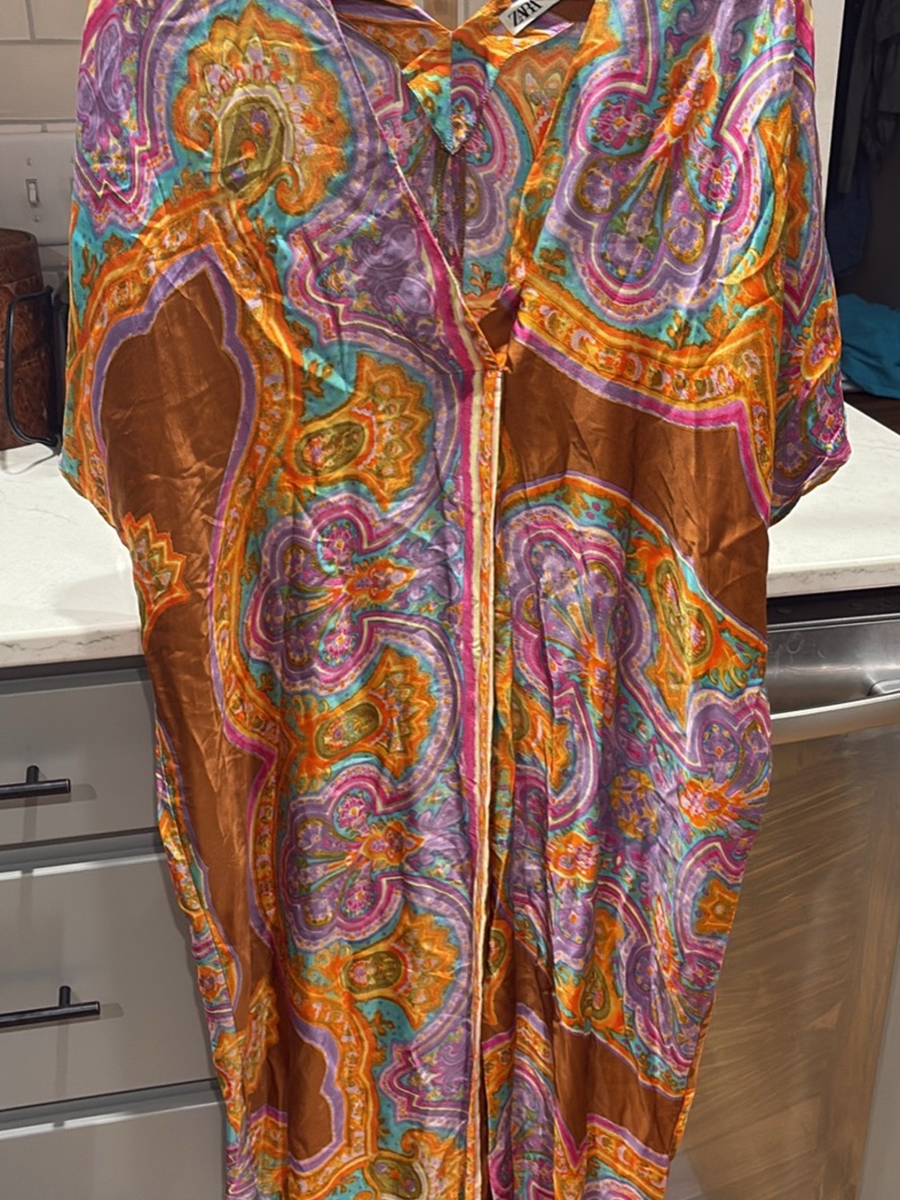 Zara Multicolor Paisley Maxi Dress — Brown, Purple, Orange, Turquoise